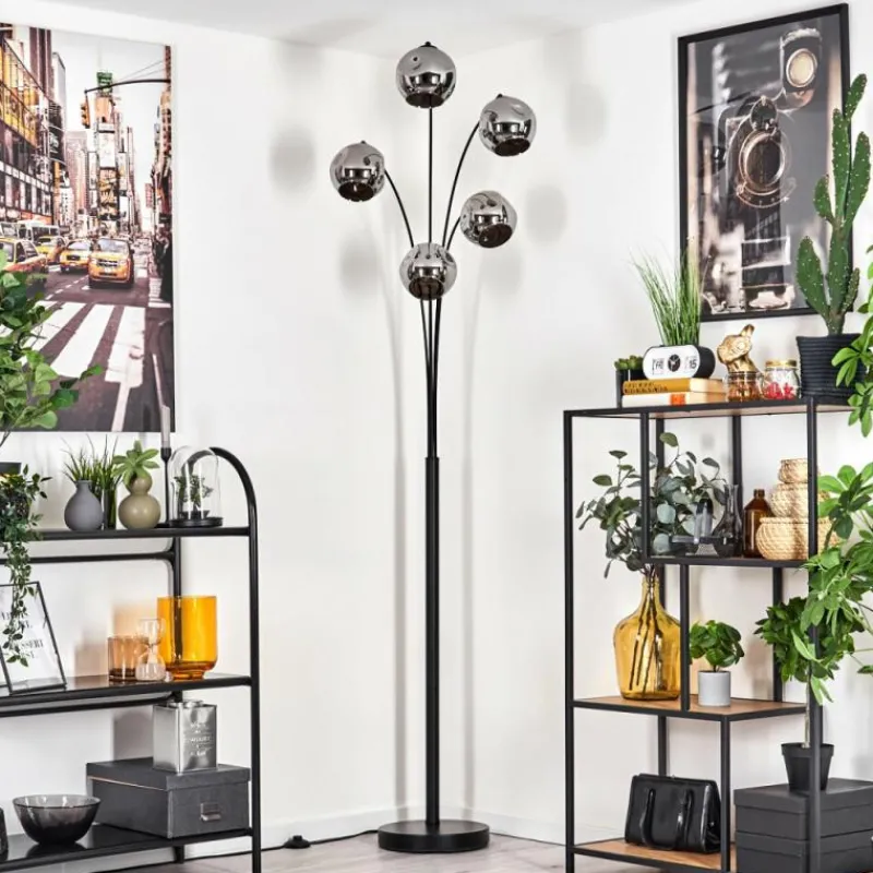 hofstein Lampadaire - Verre 15 cm Ripoll Chrome, 5 lumières