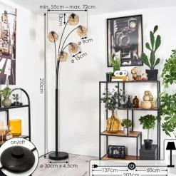 hofstein Lampadaire - Verre 15 cm Ripoll Ambre, 5 lumières