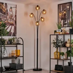 hofstein Lampadaire - Verre 15 cm Ripoll Ambre, 5 lumières