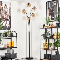 hofstein Lampadaire - Verre 15 cm Ripoll Ambre, 5 lumières