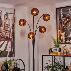 hofstein Lampadaire - Verre 15 cm Ripoll Cuivré, 5 lumières