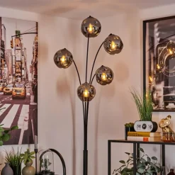 hofstein Lampadaire - Verre 15 cm Ripoll Fumé, 5 lumières