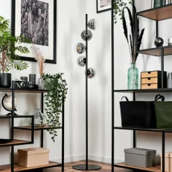 hofstein Lampadaire - Verre Remaisnil Clair, Fumé, 5 lumières