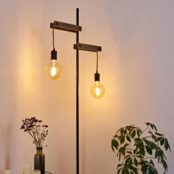 Lampes Industrielles-hofstein Lampadaire Aarhus Bois foncé, Noir, 2 lumières