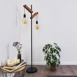 Lampes Industrielles-hofstein Lampadaire Aarhus Bois foncé, Noir, 2 lumières
