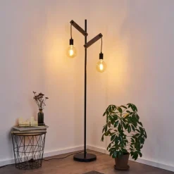 Lampes Industrielles-hofstein Lampadaire Aarhus Bois foncé, Noir, 2 lumières