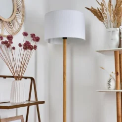 Lampes En Tissu-hofstein Lampadaire Akrema Écru, Noir, 1 lumière