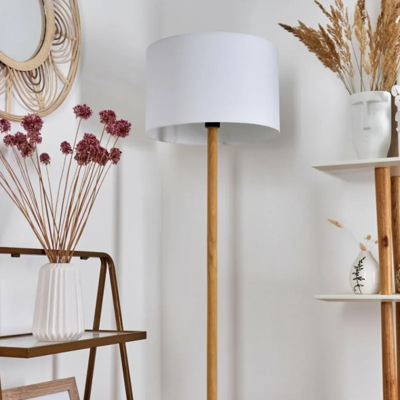 Lampes En Tissu-hofstein Lampadaire Akrema Écru, Noir, 1 lumière