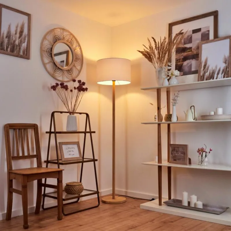 Lampes En Tissu-hofstein Lampadaire Akrema Écru, Noir, 1 lumière