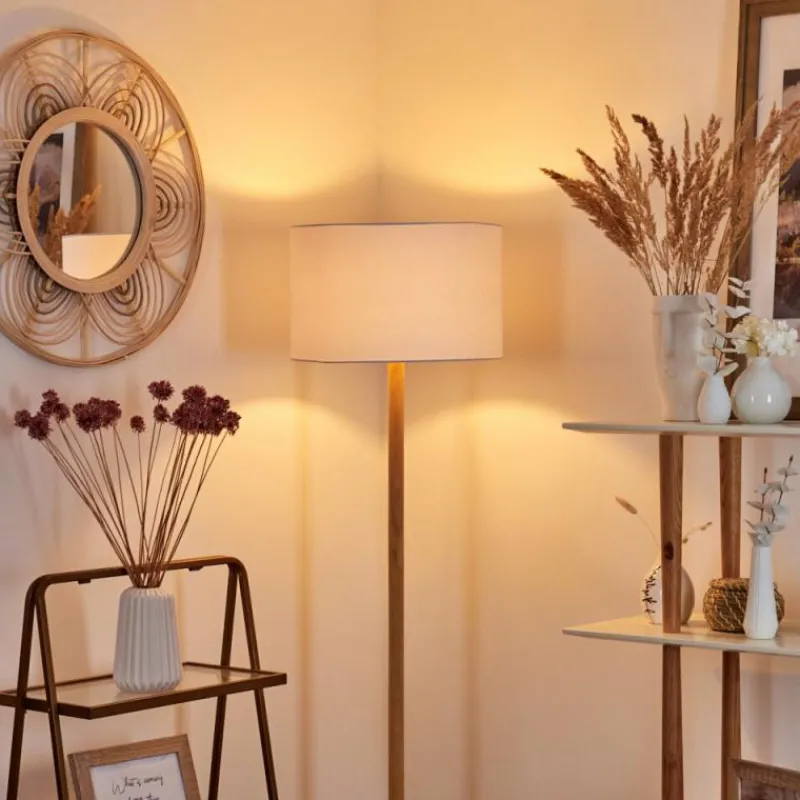 Lampes En Tissu-hofstein Lampadaire Akrema Écru, Noir, 1 lumière