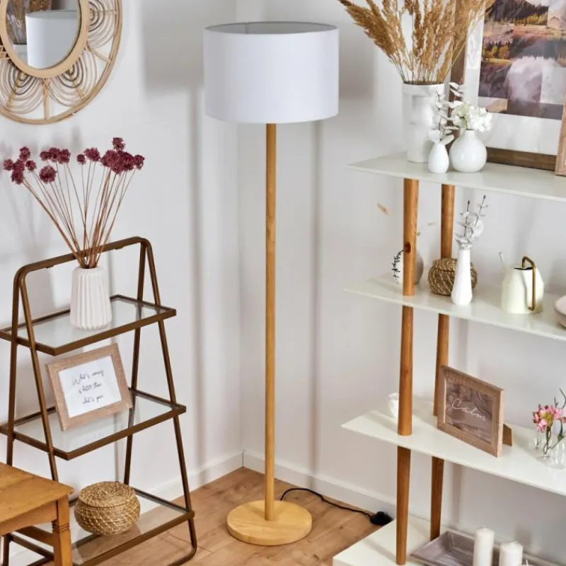 Lampes En Tissu-hofstein Lampadaire Akrema Écru, Noir, 1 lumière