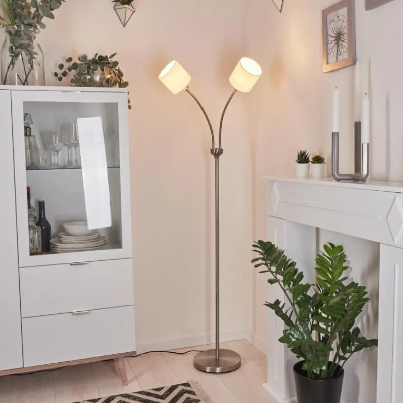 Lampes En Tissu-hofstein Lampadaire Alsen Nickel mat, 2 lumières