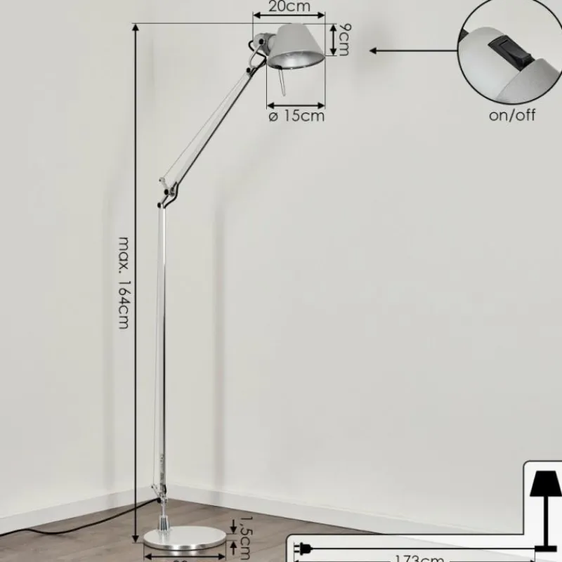 Lampes Industrielles-Luminaires Artemide Lampadaire Artemide TOLOMEO Aluminium, Chrome, 1 lumière