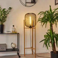 Style Boho-Chic-hofstein Lampadaire Ateponta Bois clair, Noir, 1 lumière