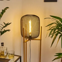 Style Boho-Chic-hofstein Lampadaire Ateponta Bois clair, Noir, 1 lumière