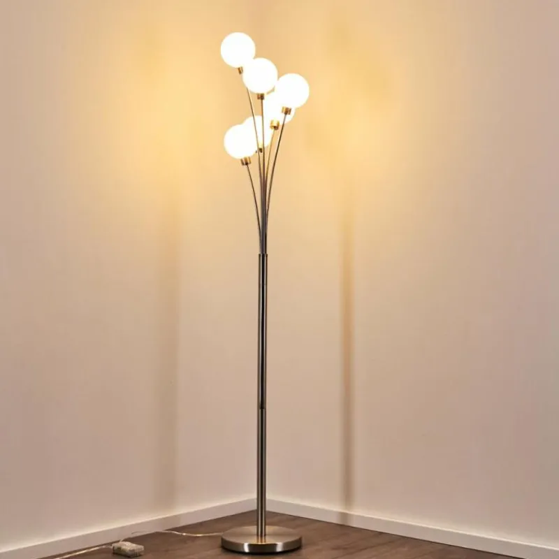 hofstein Lampadaire Bernado Nickel mat, 6 lumières