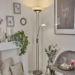 hofstein Lampadaire Biot LED Nickel mat, 2 lumières