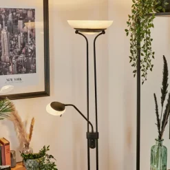 hofstein Lampadaire Biot LED Noir, 2 lumières