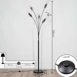 hofstein Lampadaire Caimitte Noir, 5 lumières