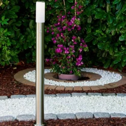 hofstein Lampadaire Caserta Acier inoxydable, 1 lumière, Détecteur de mouvement