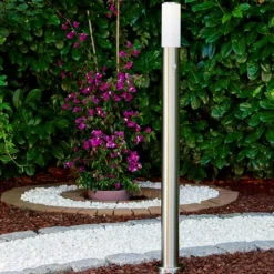 hofstein Lampadaire Caserta Acier inoxydable, 1 lumière, Détecteur de mouvement