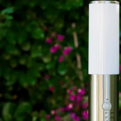 hofstein Lampadaire Caserta Acier inoxydable, 1 lumière, Détecteur de mouvement