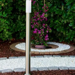 hofstein Lampadaire Caserta Acier inoxydable, 1 lumière, Détecteur de mouvement