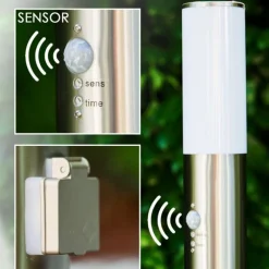 hofstein Lampadaire Caserta Acier inoxydable, 1 lumière, Détecteur de mouvement