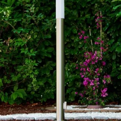 hofstein Lampadaire Caserta Acier inoxydable, 1 lumière, Détecteur de mouvement