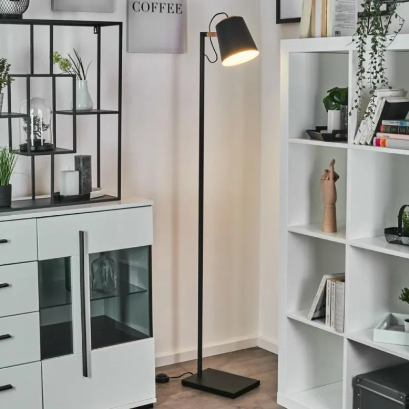 Lampes En Bois-hofstein Lampadaire Cerrizal Écru, Noir, 1 lumière