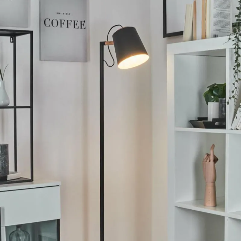 Lampes En Bois-hofstein Lampadaire Cerrizal Écru, Noir, 1 lumière