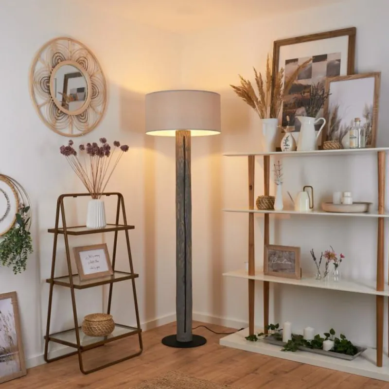 Lampes En Tissu-hofstein Lampadaire Continent Gris, Noir, 1 lumière