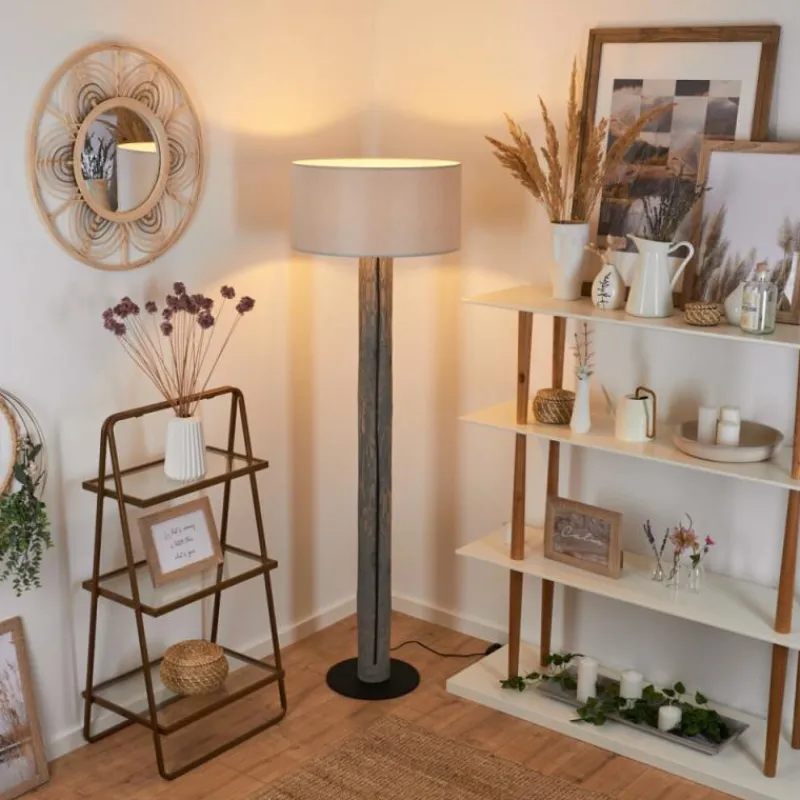 Lampes En Tissu-hofstein Lampadaire Continent Gris, Noir, 1 lumière