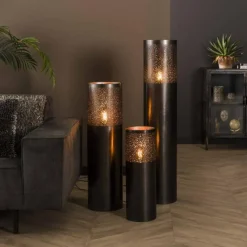 hofstein Lampadaire Cylinder Nickel mat, Noir, 1 lumière* Lampadaires Et Lampes Sur Pied