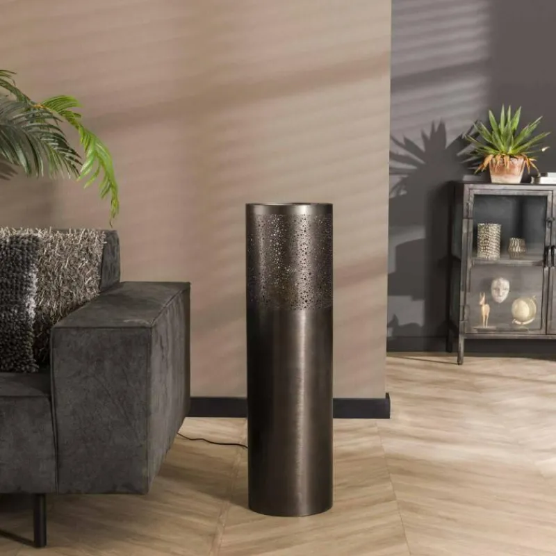 hofstein Lampadaire Cylinder Nickel mat, Noir, 1 lumière* Lampadaires Et Lampes Sur Pied