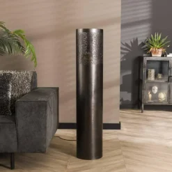 hofstein Lampadaire Cylinder Nickel mat, Noir, 1 lumière* Lampadaires Et Lampes Sur Pied