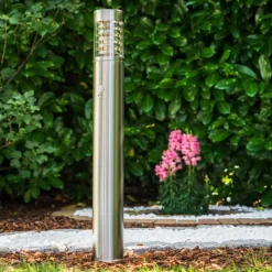 hofstein Lampadaire Dakar Acier inoxydable, 1 lumière, Détecteur de mouvement