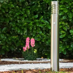 hofstein Lampadaire Dakar Acier inoxydable, 1 lumière, Détecteur de mouvement