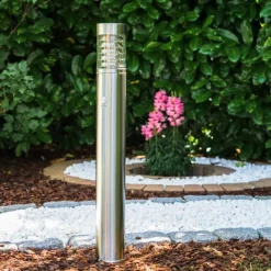 hofstein Lampadaire Dakar Acier inoxydable, 1 lumière, Détecteur de mouvement