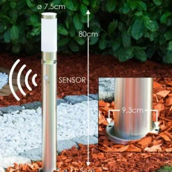 hofstein Lampadaire d'extérieur Avize Acier inoxydable, 1 lumière, Détecteur de mouvement