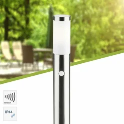 Luminaires Brilliant Lampadaire d'extérieur Brilliant Chorus Acier inoxydable, 1 lumière, Détecteur de mouvement