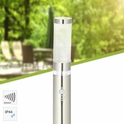 Luminaires Brilliant Lampadaire d'extérieur Brilliant Bole Acier inoxydable, 1 lumière, Détecteur de mouvement