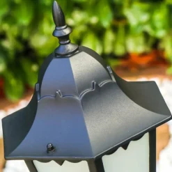 Luminaires Rustiques-hofstein Lampadaire d'extérieur Hongkong Frost Noir, Détecteur de mouvement