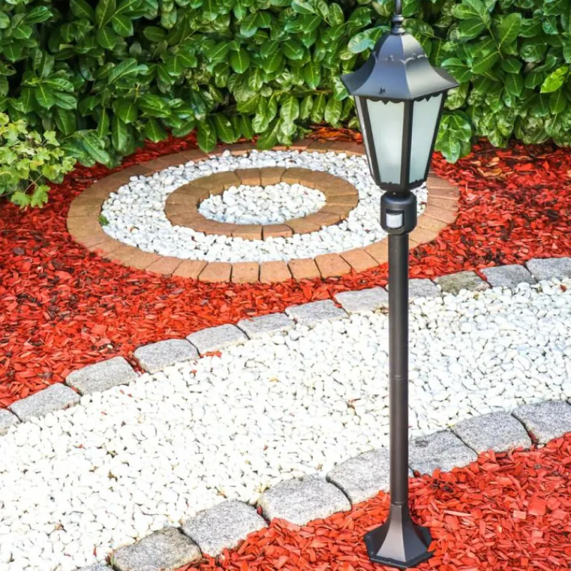 Luminaires Rustiques-hofstein Lampadaire d'extérieur Hongkong Frost Noir, Détecteur de mouvement