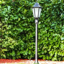 Luminaires Rustiques-hofstein Lampadaire d'extérieur Hongkong Frost Noir, Détecteur de mouvement