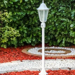 Luminaires Rustiques-hofstein Lampadaire d'extérieur Hongkong Frost Blanc, 1 lumière, Détecteur de mouvement