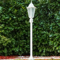 Luminaires Rustiques-hofstein Lampadaire d'extérieur Hongkong Frost Blanc, 1 lumière, Détecteur de mouvement