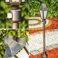 Luminaires Rustiques-hofstein Lampadaire d'extérieur Hongkong Frost Brun doré, 1 lumière, Détecteur de mouvement