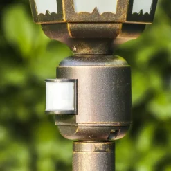 Luminaires Rustiques-hofstein Lampadaire d'extérieur Hongkong Frost Brun doré, 1 lumière, Détecteur de mouvement