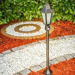 Luminaires Rustiques-hofstein Lampadaire d'extérieur Hongkong Frost Brun doré, 1 lumière, Détecteur de mouvement